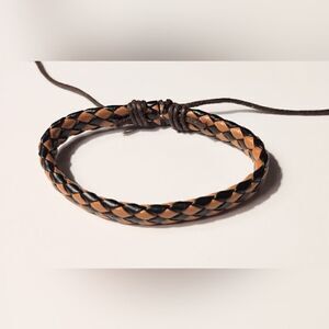 Men's leather bracelet checkered brown new d10‎